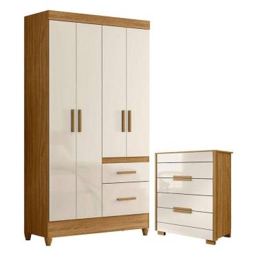 Imagem de Guarda Roupa Solteiro Madri E Cômoda Dhara Freijó Off White - Moval