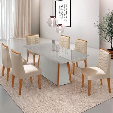 Imagem de Mesa De Jantar Diane 6 Cadeiras Moderna Veludo Creme