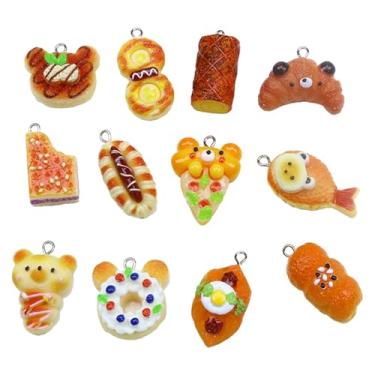 Imagem de ARTISAMILY 24 pingentes de resina de pão de bolo fofo pingente de bolo de comida, pingentes de 12 estilos, mini chaveiro, pulseira, berloques, enfeite para colar, joias, artesanato DIY, Metal não