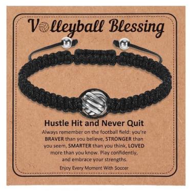 Imagem de Pulseira de futebol, lembrancinhas de festa de futebol, pulseira de contas esportivas ajustáveis com cartões inspiradores, pulseiras esportivas, acessórios esportivos para jogadores amantes de times