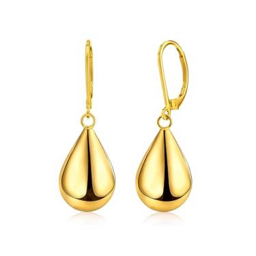 Imagem de Brincos femininos banhados a ouro 18 quilates, design delicado de bola, pingente moderno, 30mm, Aço inoxidável, Sem pedra preciosa