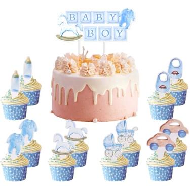 Imagem de 25PCS Blue Boy Cake Topper, It's a Boy Oh Joy Cake Decor, Adorable Baby Shower Cupcake Toppers, Welcome Little Prince Picks Kit, Male Celebration Decorations, Party Supplies