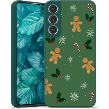 Imagem de YCJACE Capa de telefone de Natal para Samsung S25, design de homem de gengibre verde fosco silicone líquido macio antiderrapante à prova de choque capa protetora de Natal para meninas e meninos 6,1
