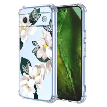 Imagem de WEIOUHR Capa para Pixel 8A Google 8A transparente macia TPU design de flor branca, à prova de choque, resistente a arranhões, capa protetora leve, para Google Pixel 8A (Magnólia)