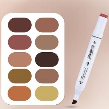 Imagem de Liulich 10 marcadores de álcool série de cores puras, conjunto de marcadores de cor sólida de ponta dupla para adultos desenho iniciante (cor de madeira)