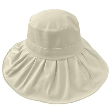 Imagem de Chapéu de sol feminino ajustável com aba de 13 cm, impermeável e respirável, proteção acima de 50, branco creme