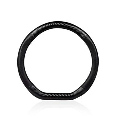 Imagem de Dogary Capa de volante de fibra de carbono para carro, protetor de volante respirável antiderrapante em forma de D, acessório interno de quatro estações, universal para a maioria dos carros (preto em