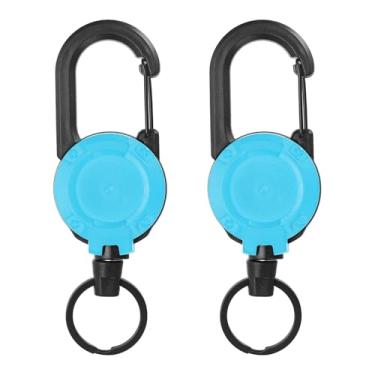 Imagem de PATIKIL Chaveiro retrátil, 2 peças, porta-crachá retrátil resistente, carretel de crachá, clipe de chaveiro com cordão de aço de 59,9 cm, quintal para chaves, pesca, ciclismo, caminhada, mochila, azul