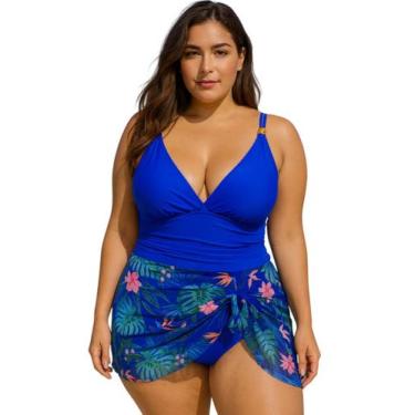 Imagem de Maiô Feminino Plus Size com Bojo e Saia Tulê Translucida Embutida - Mu