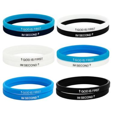 Imagem de CZFSWT 12 pulseiras God Is First i Am Second, God First i Am Second, i Am Men, adequada para uso diário, atividades da igreja e presente espiritual