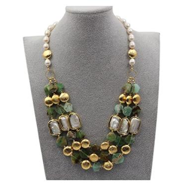 Imagem de Acessórios de moda joias 3 fios crisoprase verde pedras reais moeda branca keshi colar de pérolas 53 cm para mulheres