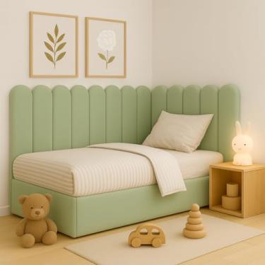 Imagem de Cabeceira Estofada Modular Nuvem 20x60 — Suede Macio, Instalação Sem Furos, Decorativa para Cama Solteiro Casal Queen King(VERDE CLARO,15)