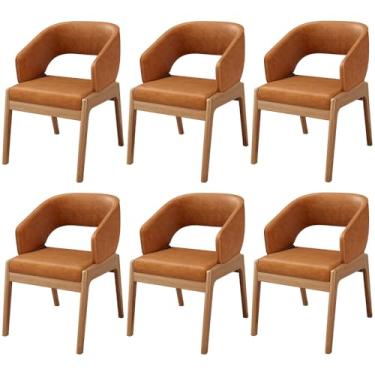 Imagem de Kit 06 Cadeiras de Jantar e Estar Living Estofada Lince L02 Couríssimo Canela - Lyam Decor