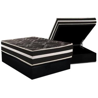 Imagem de Cama Box Baú Casal: Colchão Ortopédico Paropas D28 Ag80 Master Black Double Face + Base Crc Suede Black (138x188)