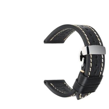 Imagem de Pulseira de couro para relógio - Pulseira de couro bovino de flor integral (fecho de borboleta preta, 18 mm)