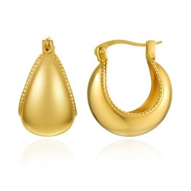 Imagem de Cicy Bell Brincos femininos banhados a ouro 18 quilates com borda torcida, brincos hipoalergênicos, elegantes, elegantes, joias penduradas, presentes, Free Size, Latão banhado a ouro 18k, Sem pedra