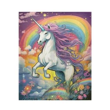Imagem de ATTX Cobertor de microfibra de veludo com estampa de cavalo arco-íris - Cobertor de cama leve ultra macio para sofá, cama, 127 x 152 cm #415