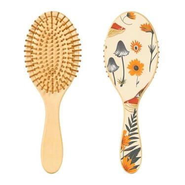 Imagem de SEHANY Escova de cabelo de madeira Forest Mushroom para mulheres e homens, escovas de cabelo de cabeça redonda, escova de cabelo para massagem do couro cabeludo suave e desembaraçadora para todos os