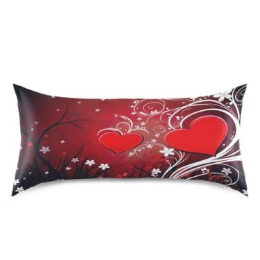 Imagem de ATTX Fronha de almofada de coração vermelho dos namorados com fecho de envelope para cabelo e pele, macia, respirável, suave, ambos os lados, capa de almofada de seda refrescante (King 50 x 101 cm, 1