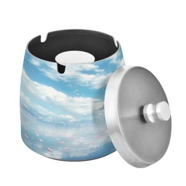 Imagem de Blueangle Cinzeiro de cerejeira branca com tampa para cigarros, à prova de vento/chuva, aço inoxidável, sem fumaça, inodoro, cinzeiro para uso interno ou externo (327)