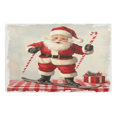 Imagem de SEHANY Tapete de porta de inverno Papai Noel Natal para todos os climas, impermeável, secagem rápida, bem-vindo, tapete de entrada antiderrapante, tapete decorativo de poliéster para entrada, varanda