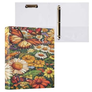 Imagem de Blueangle Pacote com 2 fichários de 3 anéis de flores de beleza de 3 cm, fichários de prancheta com 2 bolsos, fichário decorativo com 3 anéis para material de escritório (954)