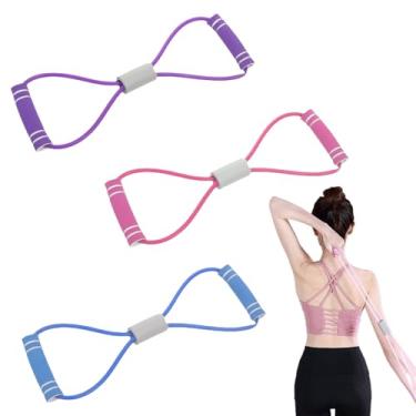 Imagem de 3 peças com alças Figura 8 banda de resistência, faixas de resistência com alças, faixas de exercício com alças, ioga, academia, fitness, puxar corda para treino de corpo inteiro, braços, ombros