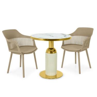 Imagem de Conjunto Mesa de Jantar Redonda Imperial 70cm Branca com 2 Cadeiras Es