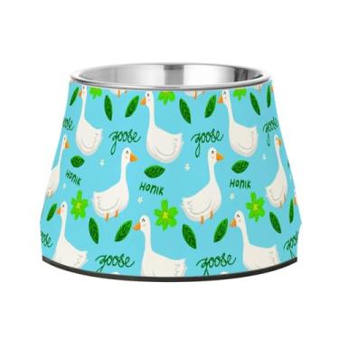 Imagem de SEHANY Tigelas fofas para cães de pato antiderrapante de aço inoxidável com fundo de borracha que evita a queda, 2,3 tigelas quadriculadas para comida e água para cães e gatos