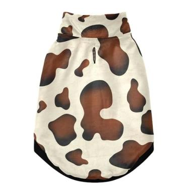 Imagem de SEHANY Casaco de cachorro marrom e branco com estampa de vaca para cães pequenos, superquente à prova de vento, jaqueta de inverno macia e aconchegante para clima de neve fria com coleira para animais