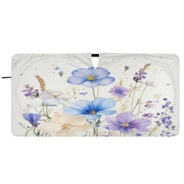 Imagem de Blueangle Guarda-sol para para-brisa aquarela flores - 149.9 cm x 76.2 cm dobrável carro janela frontal blocos para-sol raios UV viseira de sol (239)