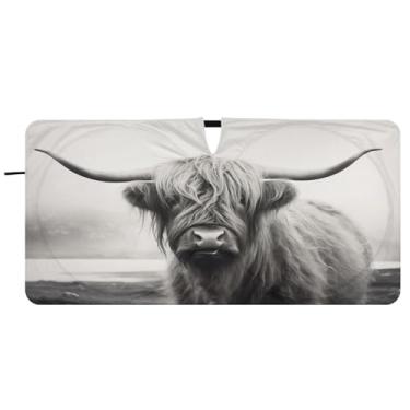 Imagem de Blueangle Guarda-sol engraçado Scottish Highland Cow Para-brisa - 149.9 cm x 76.2 cm Dobrável Carro Frontal Para-sol Blocos Raios UV Viseira de sol (344)