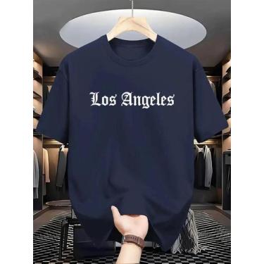 Imagem de Camiseta Los Angeles 100% algodão carta impressão casual manga curta -