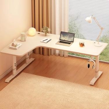 Imagem de Mesa de canto para quarto de crianças em forma de L, mesa em pé em forma de L, controle manual de altura ajustável, mesa de escrita infantil espaçosa para meninos e meninas, estação de trabalho de