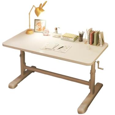 Imagem de Mesa de computador, mesa ajustável em altura com manivela de ajuste de altura 80/100/120 * 60 cm 66-80 cm faixa de elevação madeira maciça proteção para os olhos desktop pernas de mesa de aço carbono