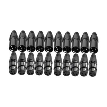 Imagem de oshhni Conector de cabo de microfone macho/fêmea XLR, adaptador adaptador, peças de reposição, plugue de áudio para microfone, conector XLR de 3 pinos para, Preto 20 Peças