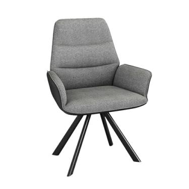 Imagem de Cadeiras de jantar giratórias, cadeira de cozinha estofada com encosto e apoio de braço algodão linho couro pana pernas de aço carbono capacidade de peso 299 kg cinza escuro 1 peça