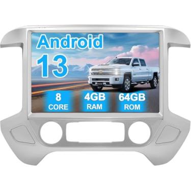 Imagem de Rádio estéreo automotivo de 13 polegadas para Silverado e GMC Sierra 2014 2015 2016 2017 2018, Android 13 4 + 64 GB sem fio CarPlay e Android Auto/Controle de voz/GPS/Bluetooth5.0/WiFi/1080P câmera