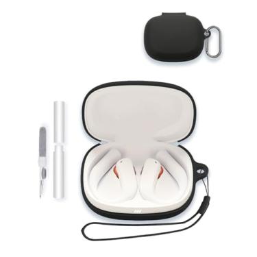 Imagem de Capa para fones de ouvido JBL Endurance Peak4 2025, capa protetora portátil de silicone macio WUNIAK resistente a arranhões com kit de limpeza, mosquetão e cordão para JBL Endurance Peak 4, preta