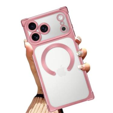 Imagem de AIGOMARA Capa magnética para iPhone 17 Pro Max de 6,9 polegadas [compatível com MagSafe] Capa protetora de TPU macio transparente rosa fina cantos reforçados à prova de choque para mulheres e homens