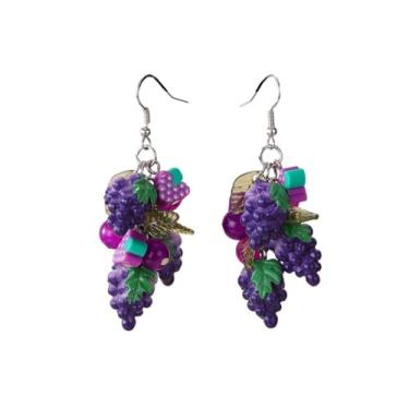 Imagem de Brincos femininos pendentes de frutas 3D fofos de resina imitação de comida brincos de acrílico morango uva laranja abacate limão brincos joias presente -, Zinco, Sem pedra preciosa