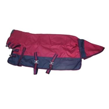 Imagem de Baoblaze Manta de inverno para cavalos, cobertor grosso à prova de vento, proteção abdominal, tecido Oxford 600D, à água, vestuário equestre, Burgundy Navy Blue L