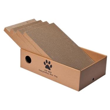 Imagem de Generic Conjunto de 4 Arranhadores para Gatos com Caixa, em Papelão Ondulado, Resistentes e Práticos, Ideais para Presentear.