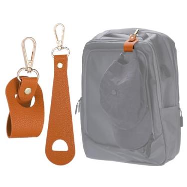 Imagem de PATIKIL 2 peças de clipe de chapéu para viagem na bolsa, suporte de clipe mãos livres, pulseira de couro PU para bolsa, mochila e equipamento de caminhada, laranja