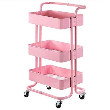 Imagem de Carrinho de rodinhas utilitário de malha de metal de 3 camadas com alça e plugue removíveis, carrinho organizador de armazenamento interno ou externo