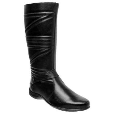 Imagem de Bota Feminina Preta Rasteira Cano Longo Em Couro 5711-Feminino