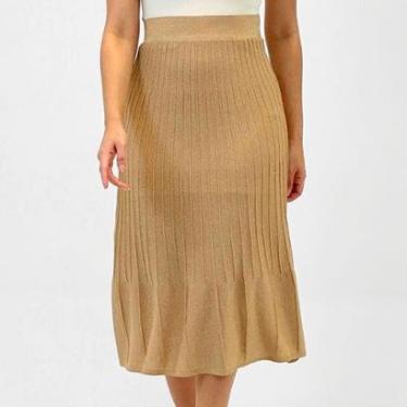 Imagem de Saia Via Tricot Midi Plissada em Tricot com Fio Lurex Feminina-Feminino