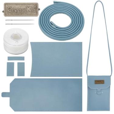 Imagem de WADORN Kit de bolsa de celular transversal pequena, bolsa de couro PU feita à mão, conjunto de material de costura, conjunto de ferramentas de fabricação de carteira de ombro feminina, suprimentos de