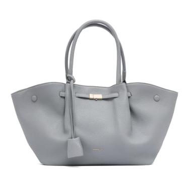 Imagem de NEWBELLA Bolsa feminina de couro vegano, bolsa de grande capacidade de 15L, bolsa de ombro vintage Hobo com alça superior para uso diário e trabalho, Cinza esfumaçado