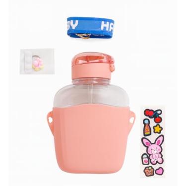 Imagem de Garrafa Infantil com Canudo, Squeeze à Prova de Vazamentos, Tampa Flip-Top, Inclui Adesivos Decorativos para Crianças (Rosa)